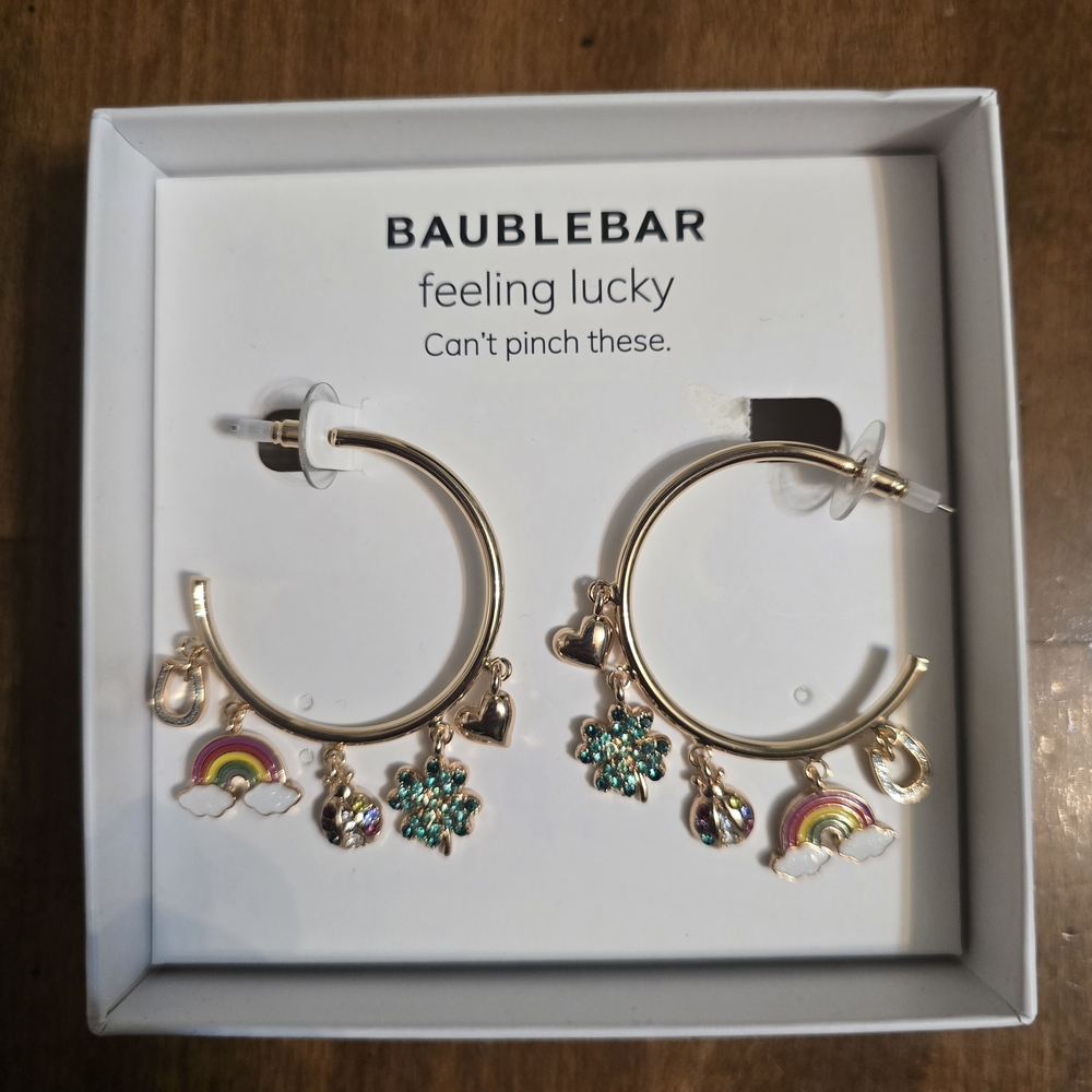 BaubleBar Gold Hoop Earrings with Charms